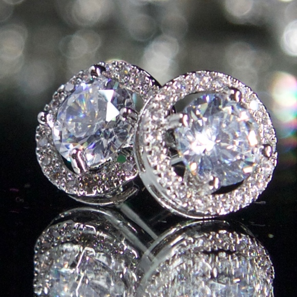 14kt Gold Dipped Pave Studs Halo Setting Perfect! - Picture 7 of 8